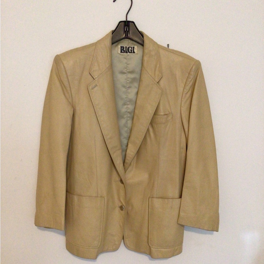 Vintage Buttercream Leather Blazer Jacket in Sz L